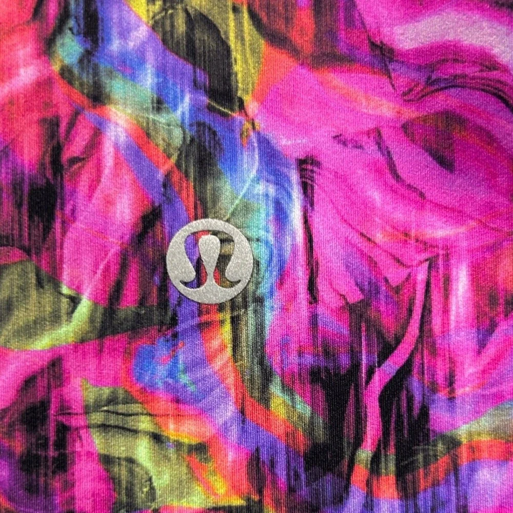 Lululemon High Rise Leggings Womens 14 Pink Purple Abstract Yoga Athletic Pocket